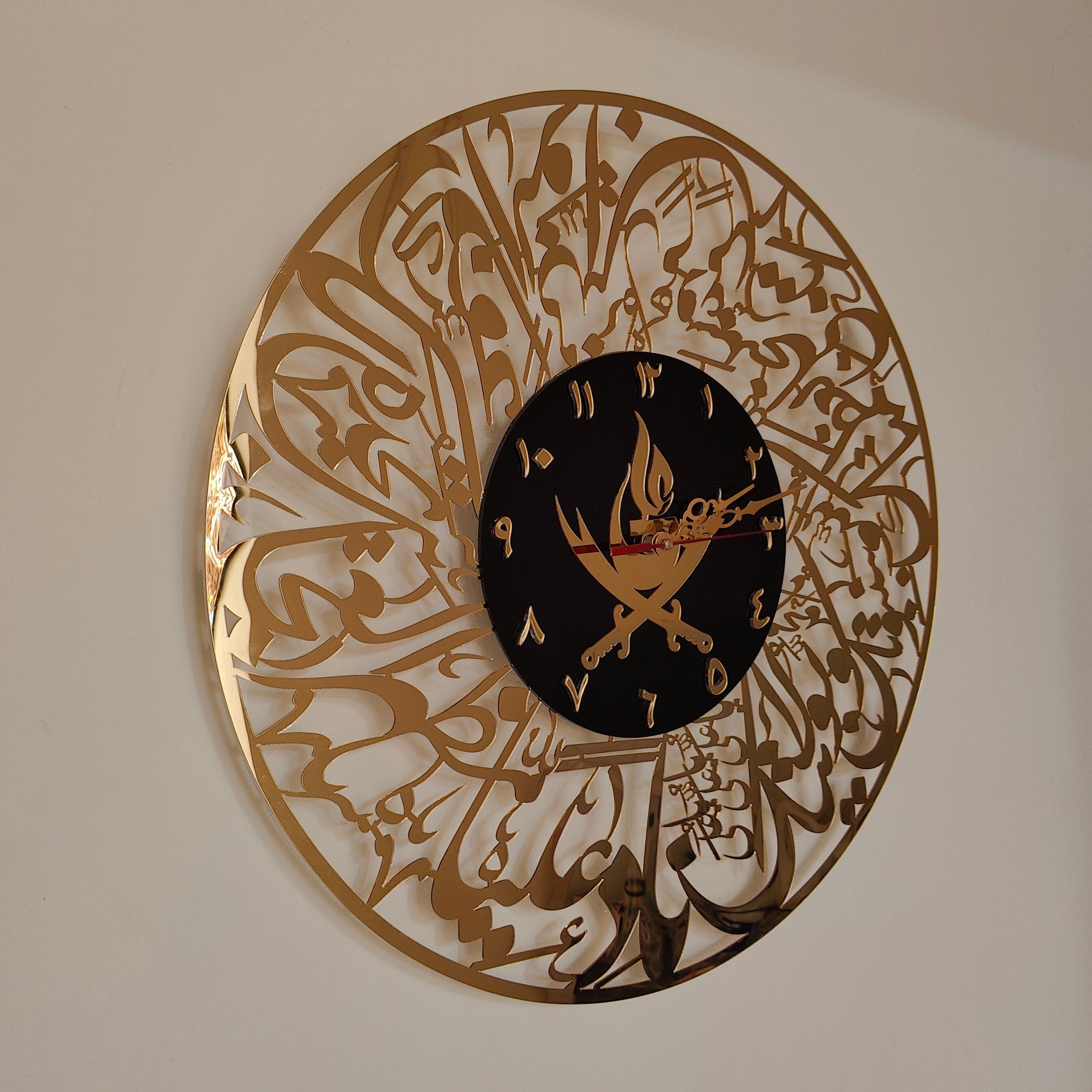 Naad E Ali Calligraphy wall clock in acrylic by tughra arts mumbai india