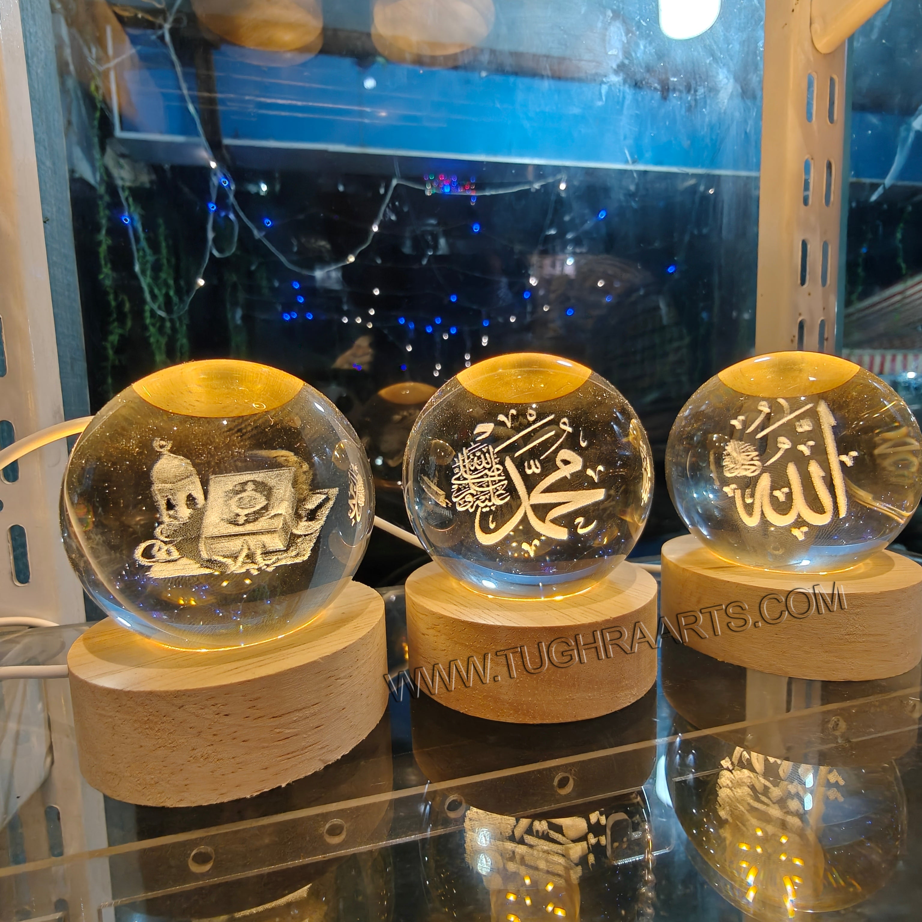 Buy 2 Get 1 Free | 3D Crystal Ball Night Lamp – Names of Allah ﷻ, Muhammad ﷺ and Quran Sharif | Islamic Table Decor by Tughra Arts