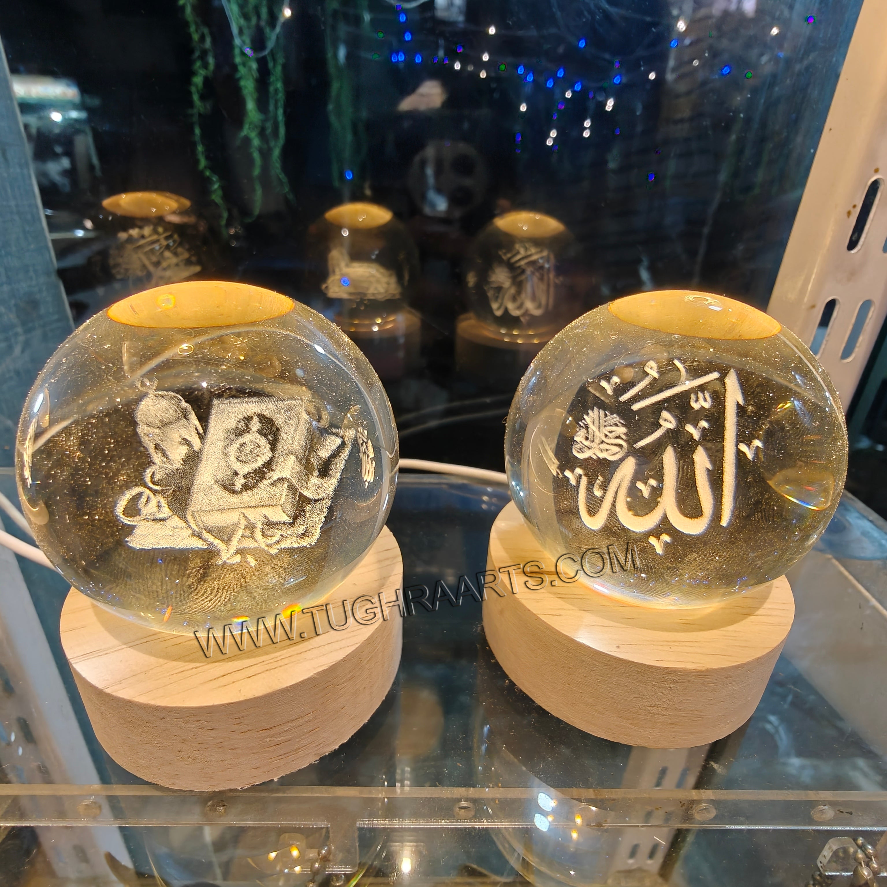 Buy 2 Get 1 Free | 3D Crystal Ball Night Lamp – Names of Allah ﷻ, Muhammad ﷺ and Quran Sharif | Islamic Table Decor by Tughra Arts