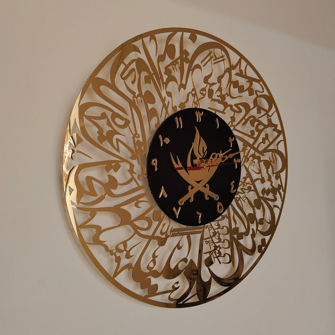 Naad E Ali Calligraphy wall clock in acrylic by tughra arts mumbai india