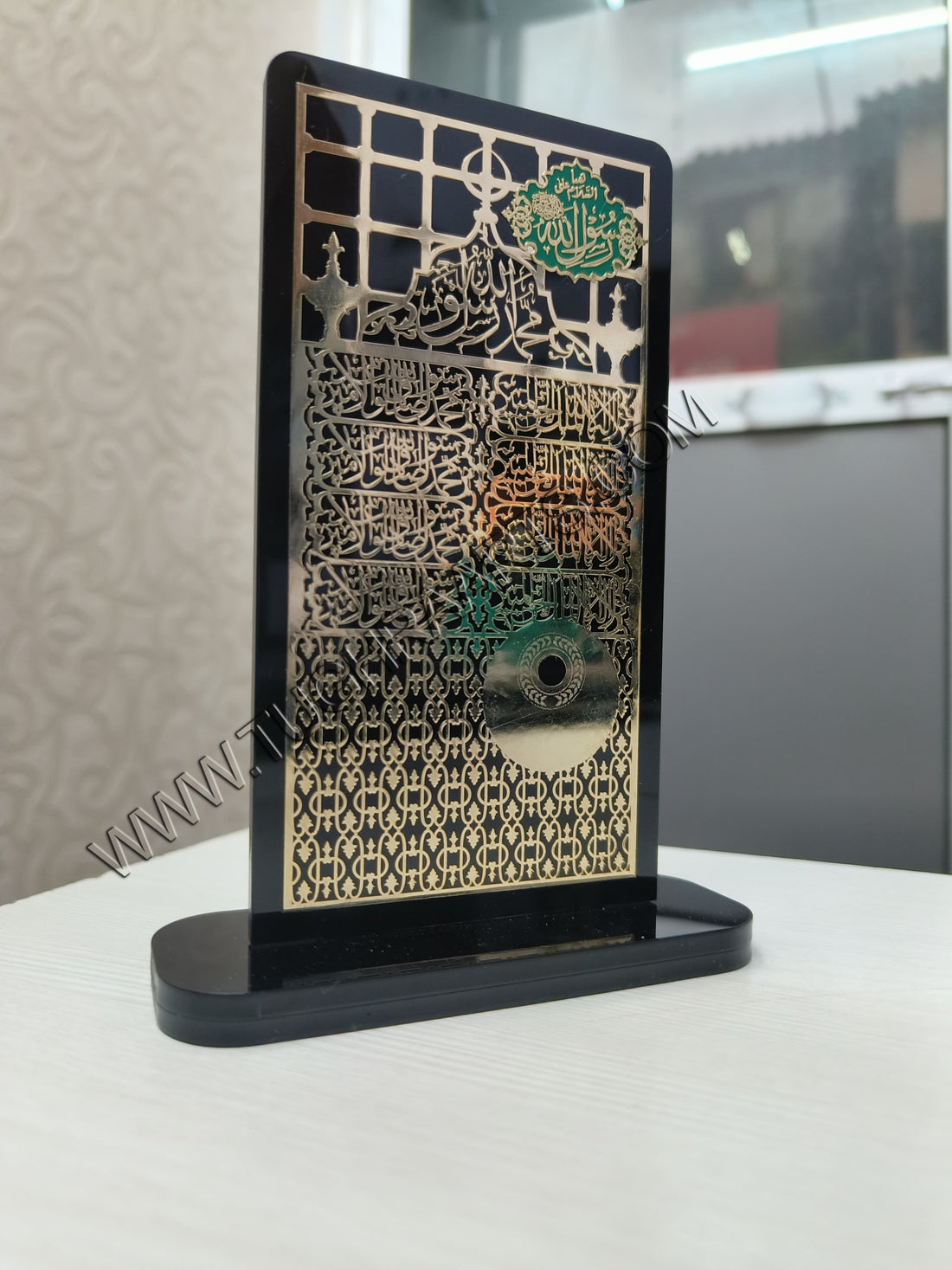 Sunehri Jali Naqsh for Table &amp; Car Dashboard in Metal with Acrylic base | Islamic decor