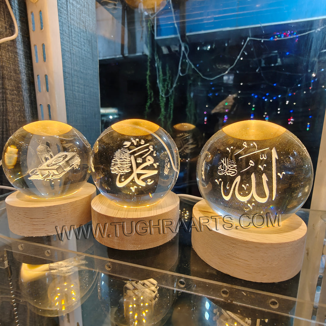 Buy 2 Get 1 Free | 3D Crystal Ball Night Lamp – Names of Allah ﷻ, Muhammad ﷺ and Quran Sharif | Islamic Table Decor by Tughra Arts