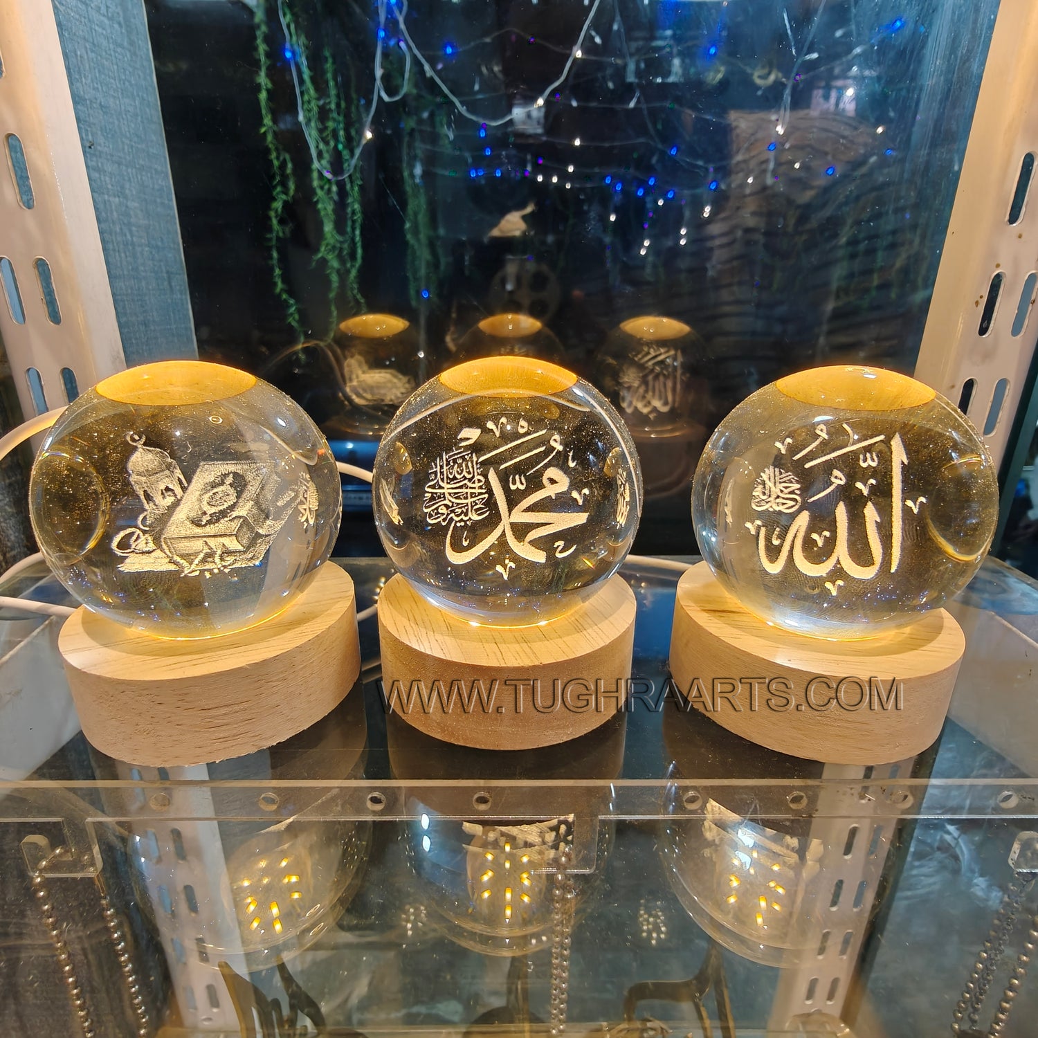 Buy 2 Get 1 Free | 3D Crystal Ball Night Lamp – Names of Allah ﷻ, Muhammad ﷺ and Quran Sharif | Islamic Table Decor by Tughra Arts