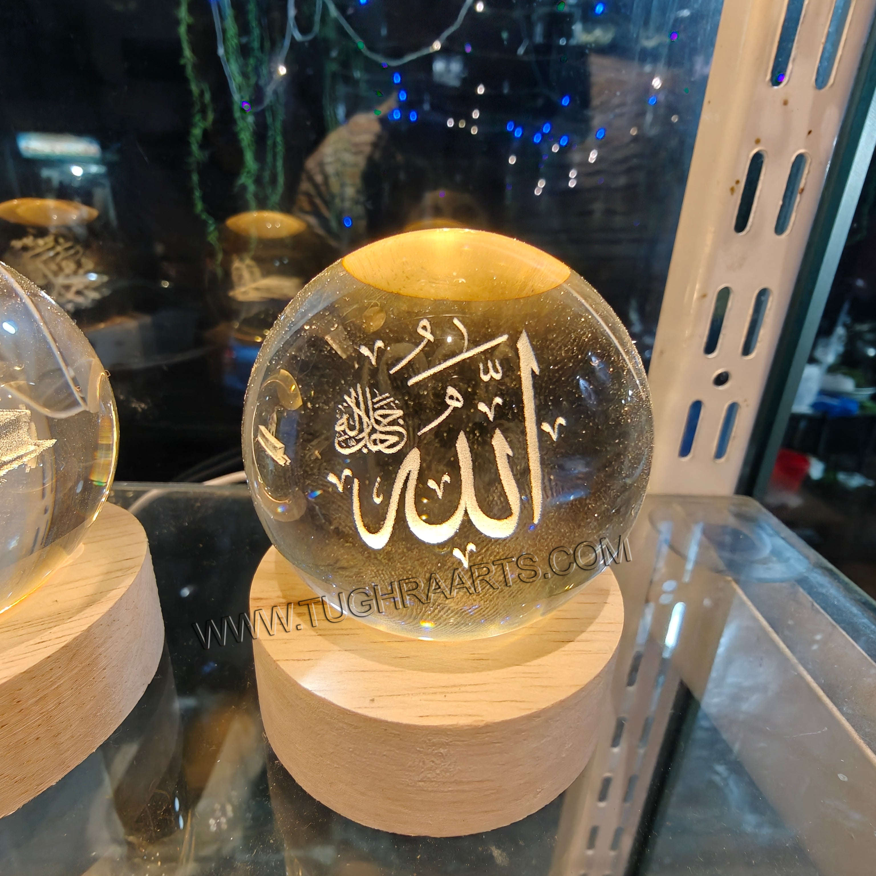 Buy 2 Get 1 Free | 3D Crystal Ball Night Lamp – Names of Allah ﷻ, Muhammad ﷺ and Quran Sharif | Islamic Table Decor by Tughra Arts